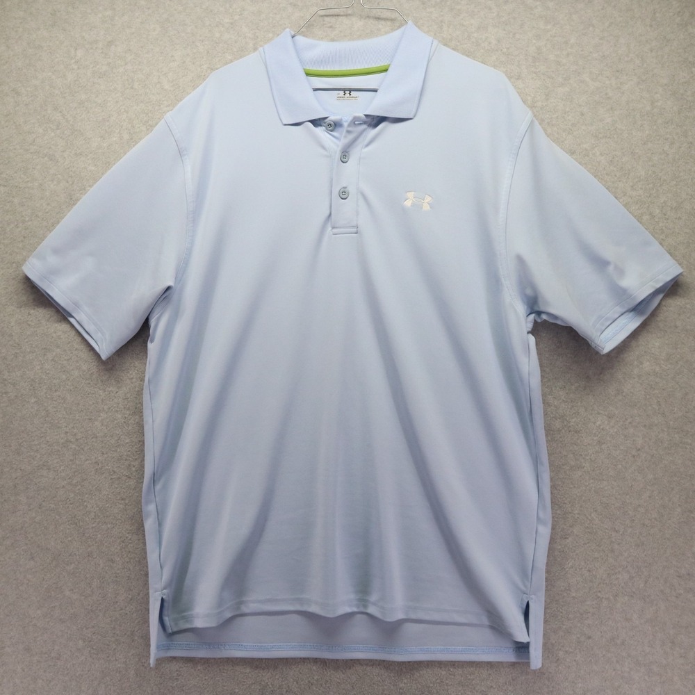 Under Armour Polo Shirt Mens Large Performance Golf Logo Light Blue Short Sleeve